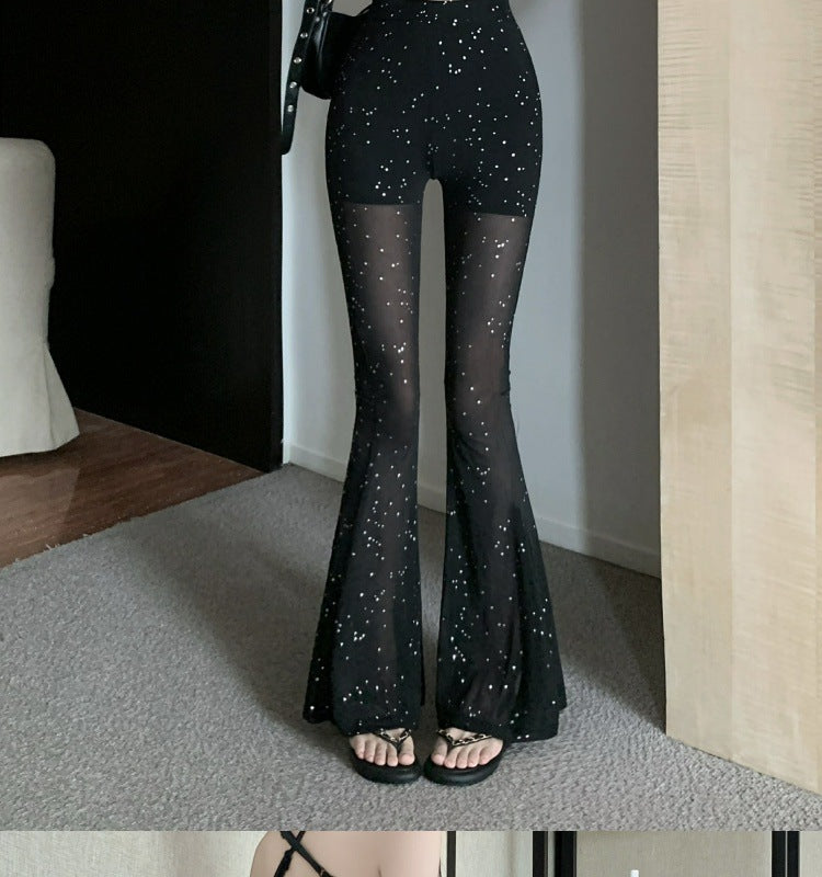 Women's High Waist Mesh See-through Casual Pants