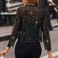 Women's Elegant Sequin Trim Cardigan, Cropped Open Front Blazer With Long Sleeves For Business Casual