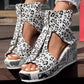 Round Toe Fish Mouth Leopard Print Casual High Heel Wedge Shoes - Anklet Not Included