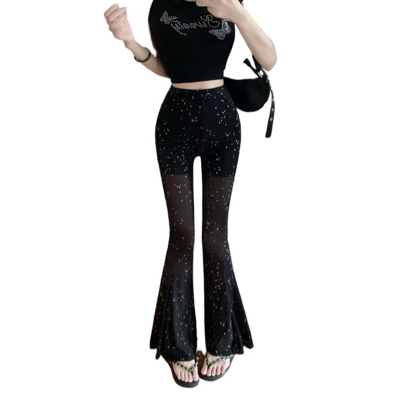 Women's High Waist Mesh See-through Casual Pants