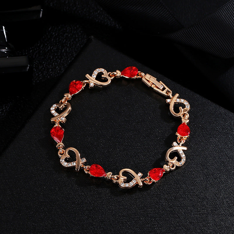 Hollow Heart Bracelet with Rhinestones for Women