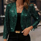 Women's Elegant Sequin Trim Cardigan, Cropped Open Front Blazer With Long Sleeves For Business Casual