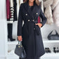 Women's Double Breasted Wool Trench Coat, Notch Lapel Midi Long Winter Coat With Belt