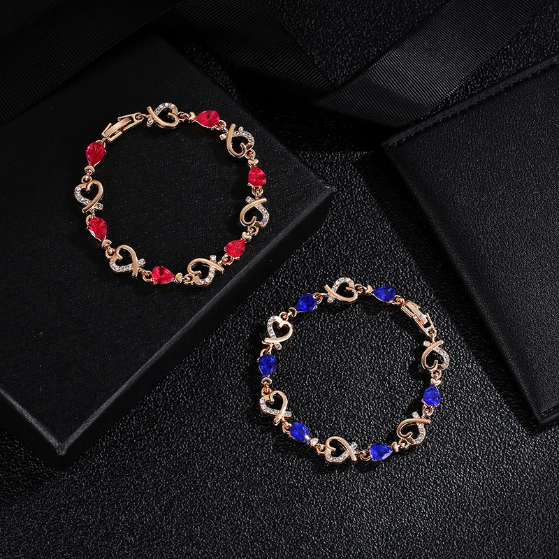 Hollow Heart Bracelet with Rhinestones for Women