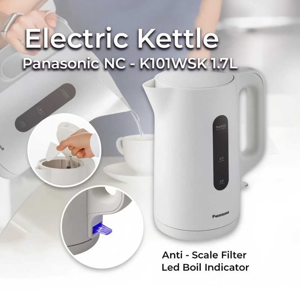 Panasonic 1.7L Electric Kettle NC-K101WSK Kitchen Appliance Office Pantry Hot Drinks Boil Cerek Letrik Air Panas Dapur Pejabat -