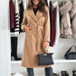 Women's Double Breasted Wool Trench Coat, Notch Lapel Midi Long Winter Coat With Belt