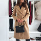 Women's Double Breasted Wool Trench Coat, Notch Lapel Midi Long Winter Coat With Belt