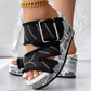 Newspaper Hem Platform Wedge Slides - Anklet Not Included