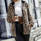 Women's Fuzzy Leopard Jacket, Hooded Plush Zip Up Coat For Fall Winter