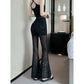 Women's High Waist Mesh See-through Casual Pants