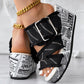 Newspaper Hem Platform Wedge Slides - Anklet Not Included