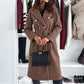 Women's Double Breasted Wool Trench Coat, Notch Lapel Midi Long Winter Coat With Belt