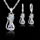 Silver Color Crystal Cute Cat Jewelry Set