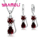 Silver Color Crystal Cute Cat Jewelry Set