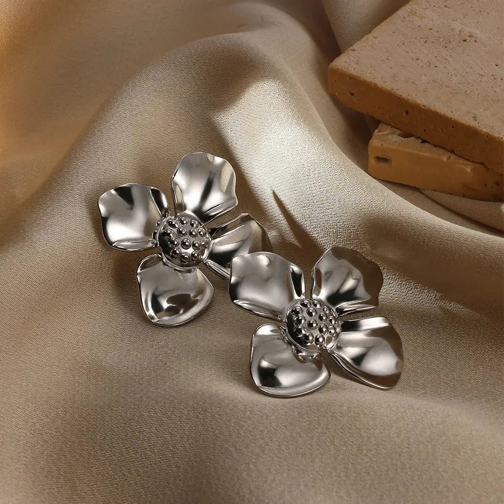 Geometric Flower Stainless Steel Earrings