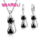 Silver Color Crystal Cute Cat Jewelry Set