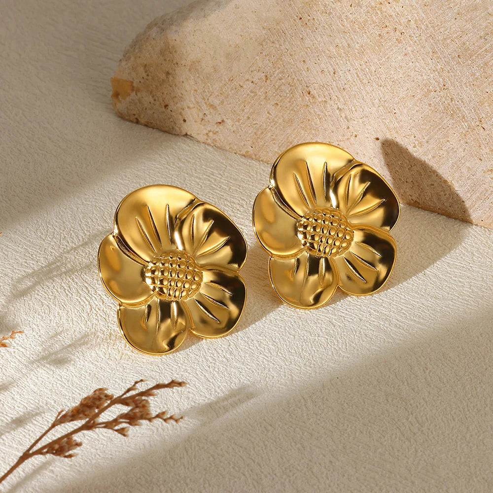 Geometric Flower Stainless Steel Earrings