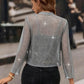 Women's Elegant Sequin Trim Cardigan, Cropped Open Front Blazer With Long Sleeves For Business Casual