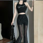 Women's High Waist Mesh See-through Casual Pants