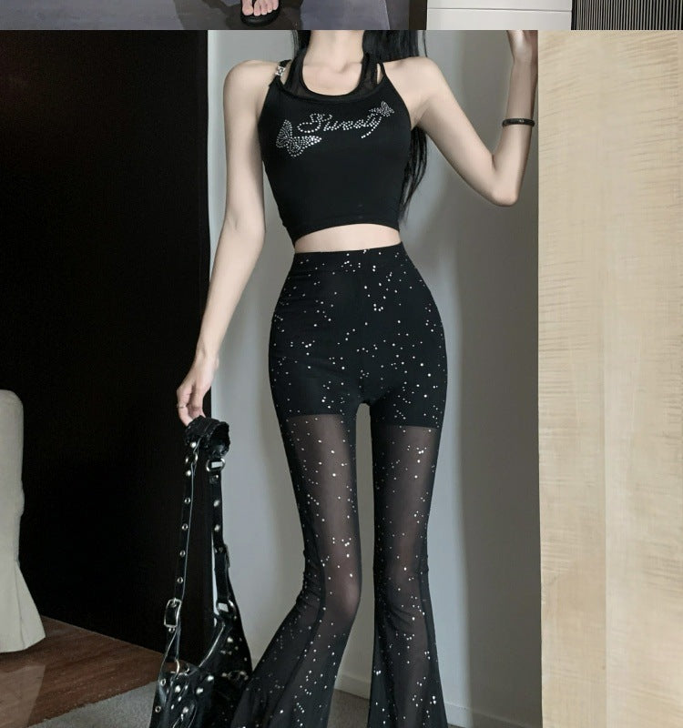 Women's High Waist Mesh See-through Casual Pants