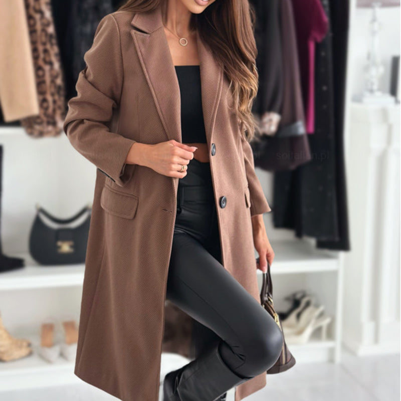 Women's Notch Lapel Trench Coat, Single Breasted Mid-Long Coat