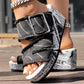 Newspaper Hem Platform Wedge Slides - Anklet Not Included