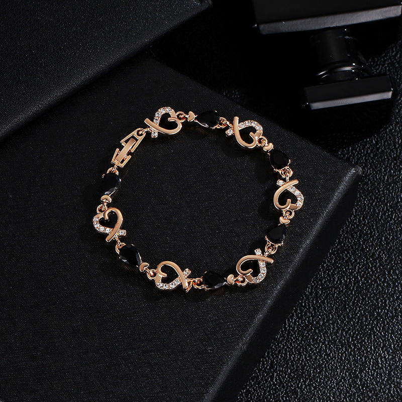 Hollow Heart Bracelet with Rhinestones for Women