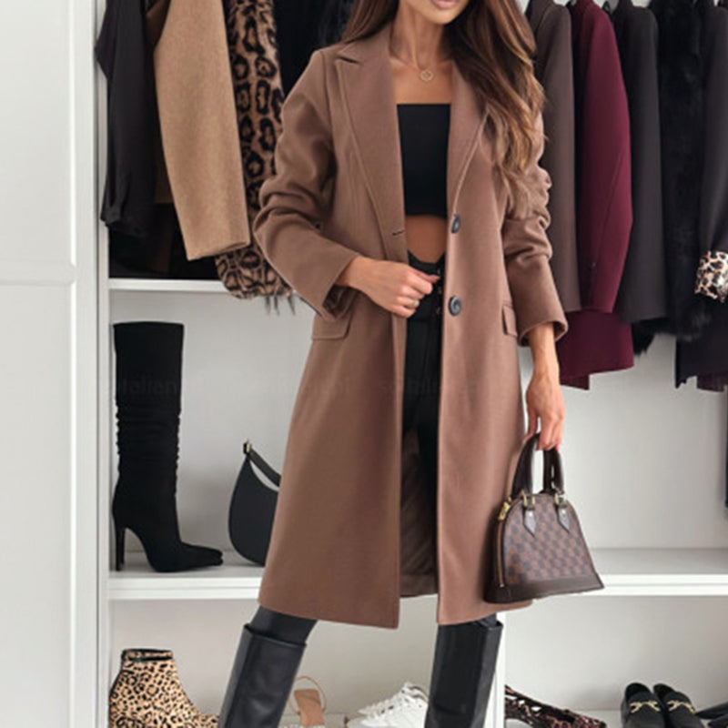 Women's Notch Lapel Trench Coat, Single Breasted Mid-Long Coat