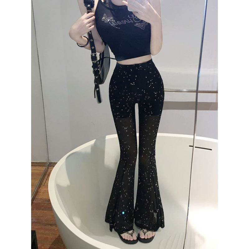 Women's High Waist Mesh See-through Casual Pants