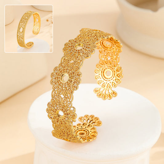 Luxury Style Gold Bracelet Out Lace Flower Design