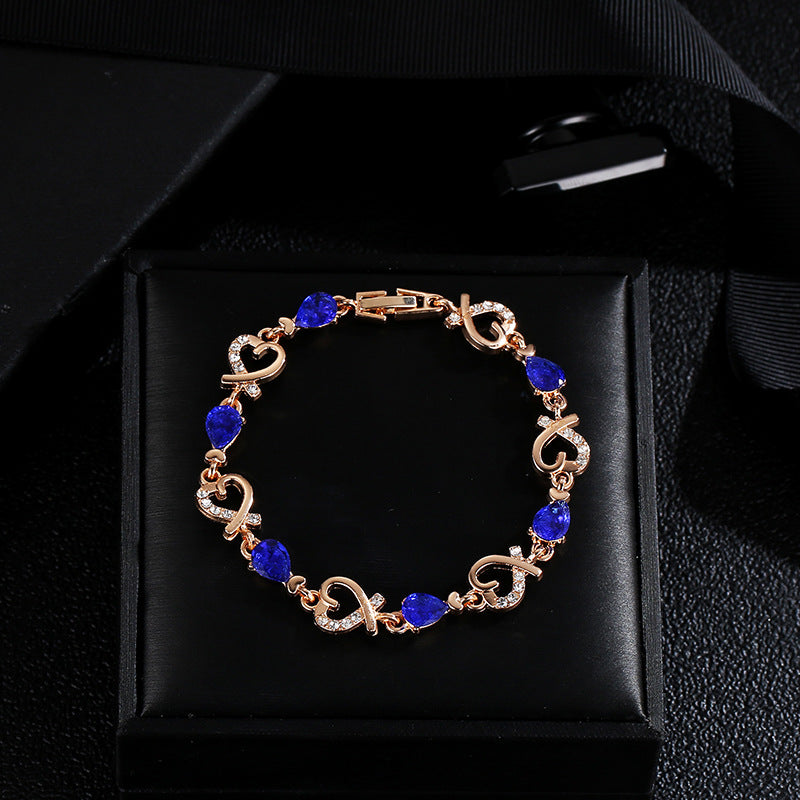 Hollow Heart Bracelet with Rhinestones for Women