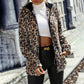 Women's Fuzzy Leopard Jacket, Hooded Plush Zip Up Coat For Fall Winter