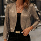 Women's Elegant Sequin Trim Cardigan, Cropped Open Front Blazer With Long Sleeves For Business Casual