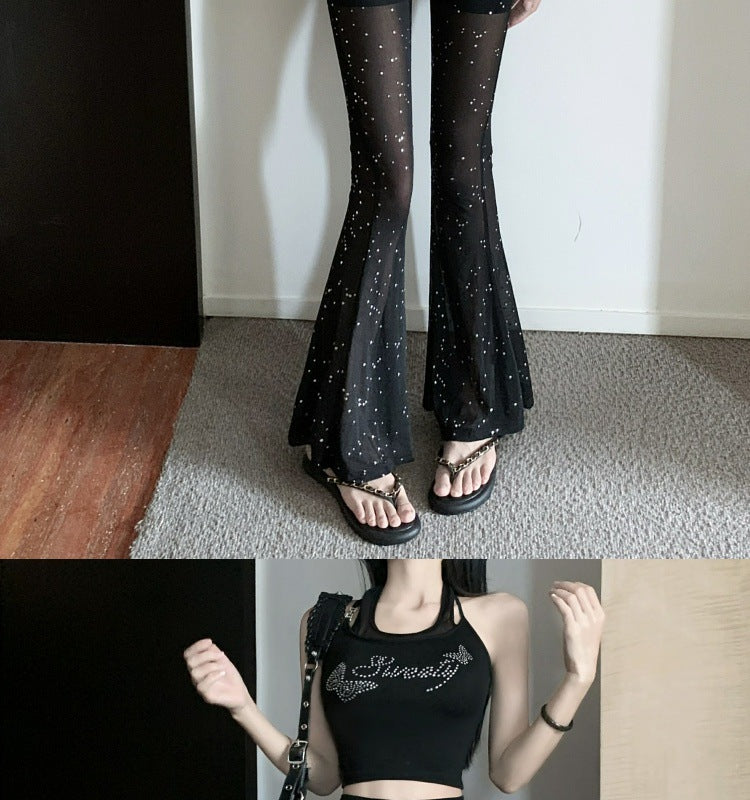 Women's High Waist Mesh See-through Casual Pants