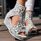 Round Toe Fish Mouth Leopard Print Casual High Heel Wedge Shoes - Anklet Not Included